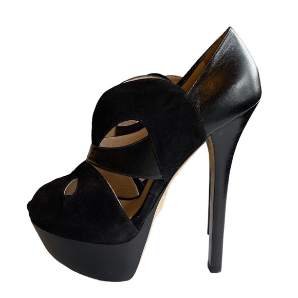 FENDI | SUEDE & LEATHER PLATFORM HEEL PEEP TOE SHOE SANDAL - NIB - Picture 13 of 13